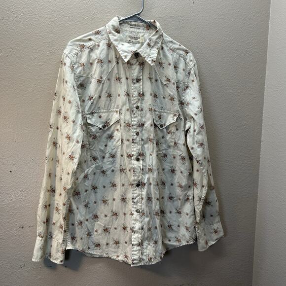 AMERICAN EAGLE Vintage Slim Fit Shirt Pearl Snap Cotton Floral White Mens Size L - Picture 1 of 5